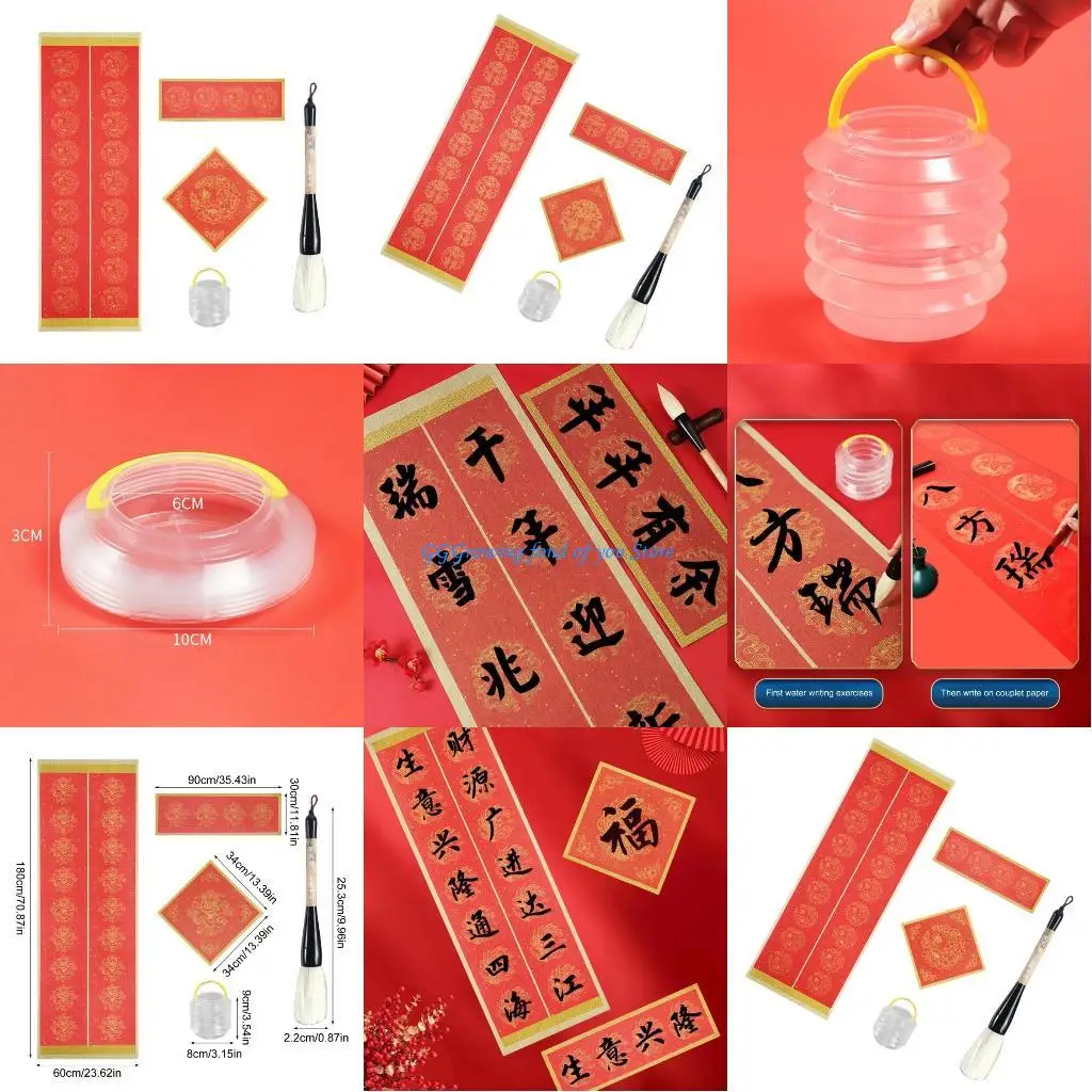 

H9EB 3Pcs Water Writing Cloth Paper with Brush Pen Foldable Washing Bucket For Adult Beginner Chinese Set