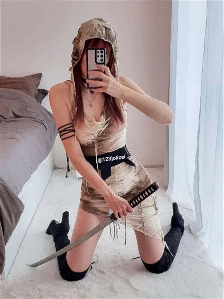 

Sylcue Gradient Distressed Vintage Intellectual Elegant Mature Beautiful Confident Sexy Hot Summer Party Women'S Hooded Dress