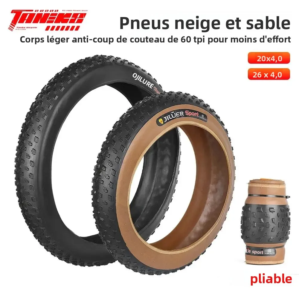 Pneu de vélo TANKE anti-crevaison pour neige et plage, pneu de vélo tout-terrain antidérapant, pneu gras 20x4.0 24x4.0 26x4.0, pneu de vélo d'hiver, fatbike banden