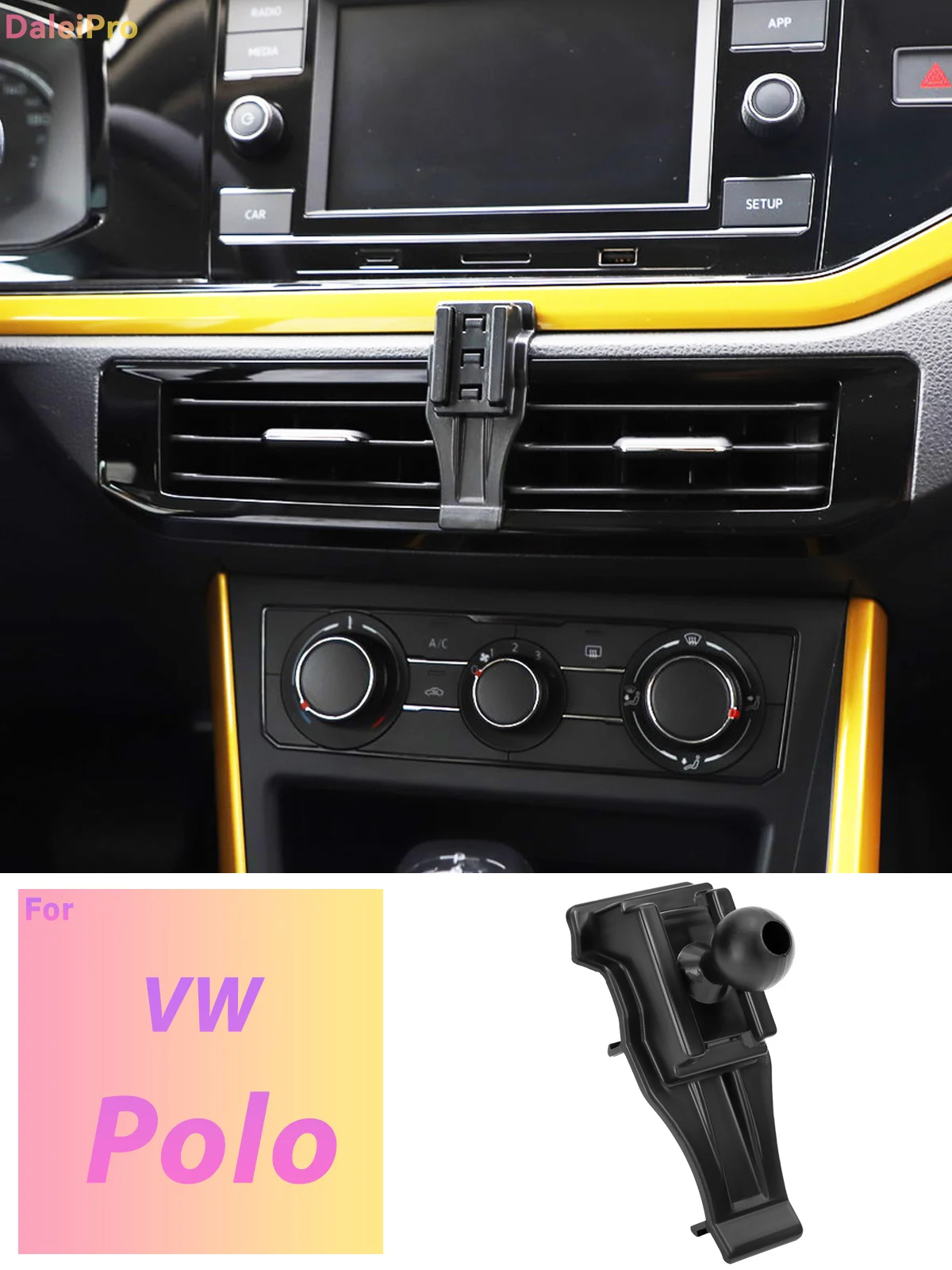 Maßgefertigte Magnetische Handyhalterung mit Luftstromkühlung für Volkswagen VW Polo MK6 2018-2024, 360° Drehbar ° Schwenkbare Telefonhalterungsbasis – Detail 1