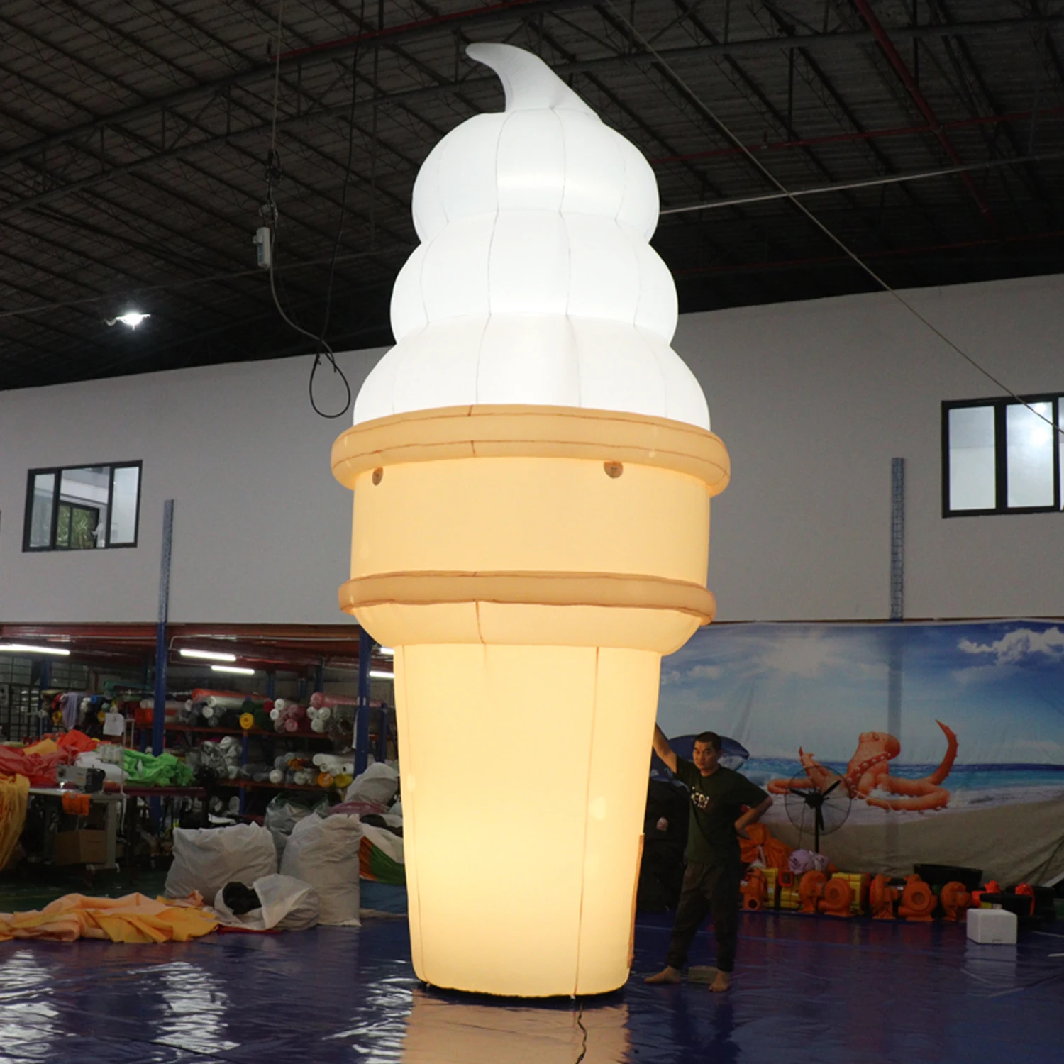 

20ft Giant Inflatable Ice Cream Cone with Lights Blow Up Inflatables Ice Cream Replica Model for Advertising Event Promotion