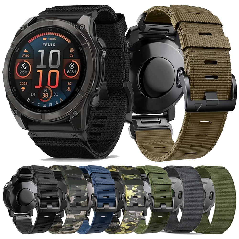 22mm 26mm Quick Release Sports Braided Watch Band for Garmin Fenix 8 E Fenix 8 AMOLED 47mm 51mm/Enduro 3 Replacement Nylon Strap