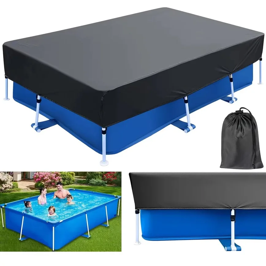 210D Rectangular Pool Cover Swimming Pool Cover for Above Ground Pool Frame Dust Rain Proof Garden Outdoor Square Pools Cover