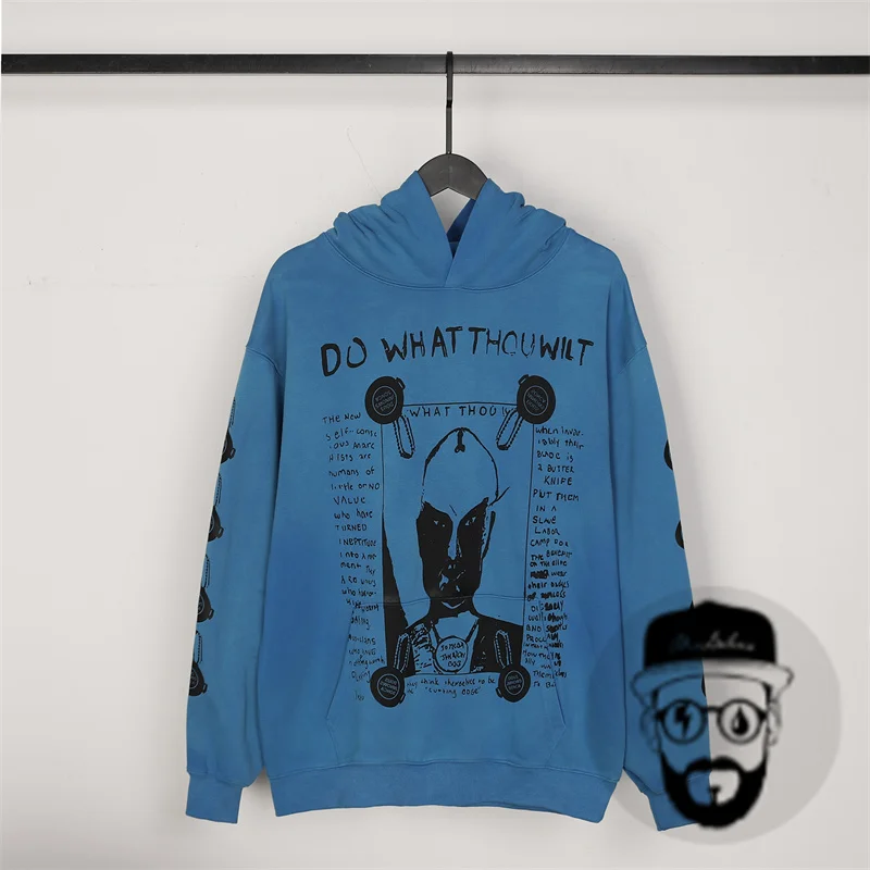 

Blue pure cotton loose casual ERD sweatshirt for men and women, en fants riches d é prim é s printed hoodie