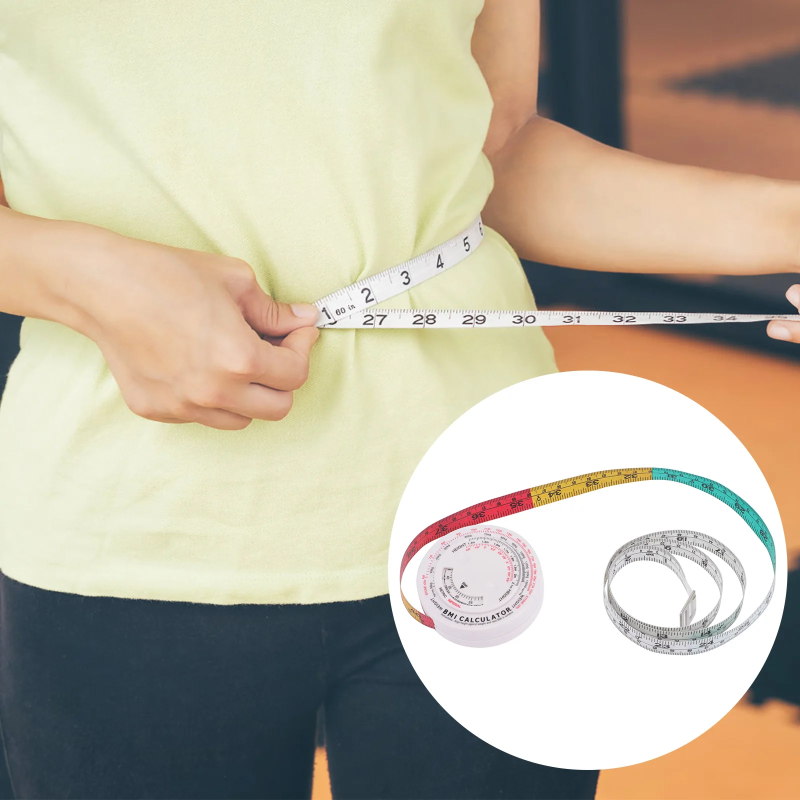 

2pcs Round BMI Tape Measure 1.5M Colorful Waist Measuring Tool Flexible Body Ruler PP Material Lightweight Portable