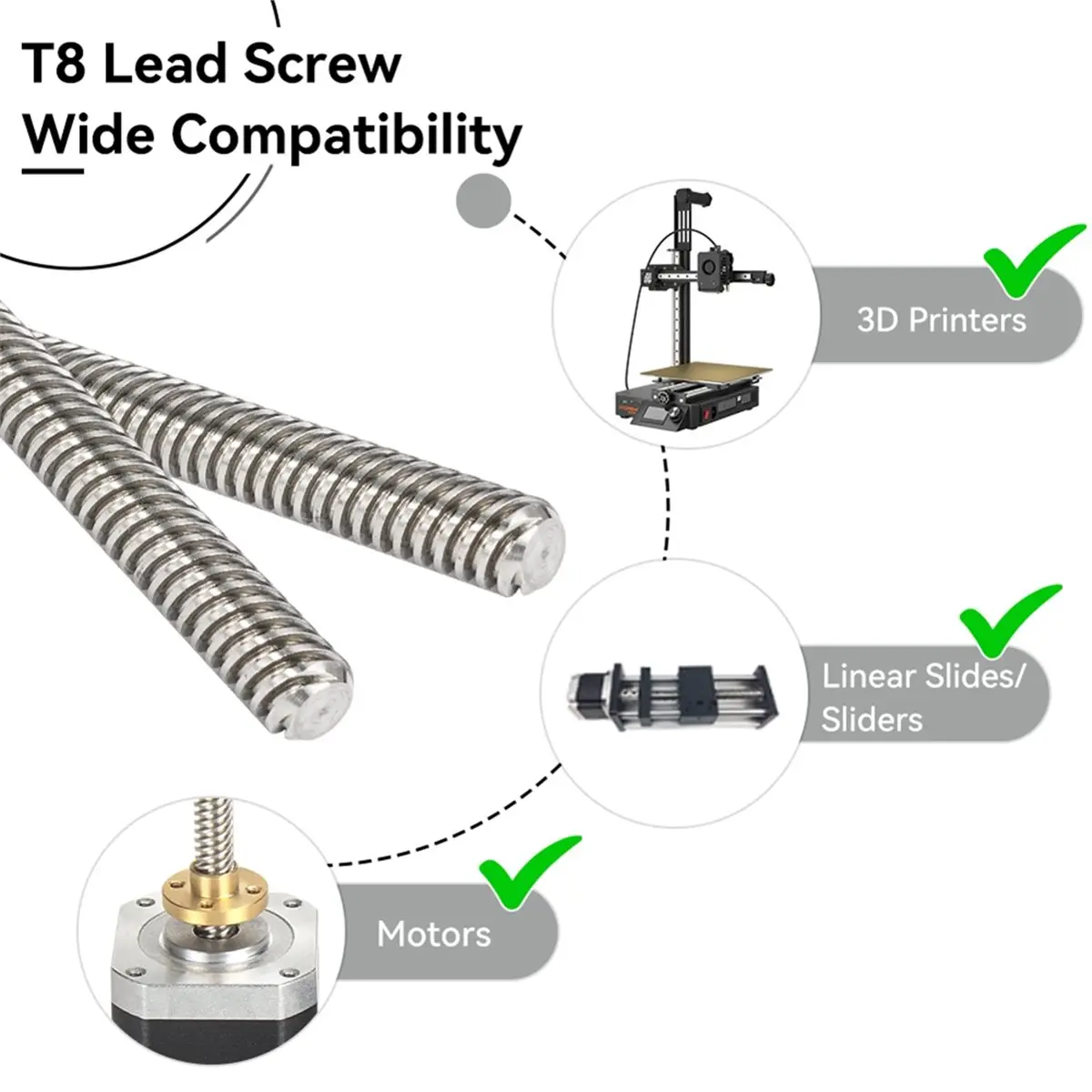 150mm T8 Lead Screw High 8mm Lead 2mm Pitch CNC Router Smooth Low Noise for 3D Printer