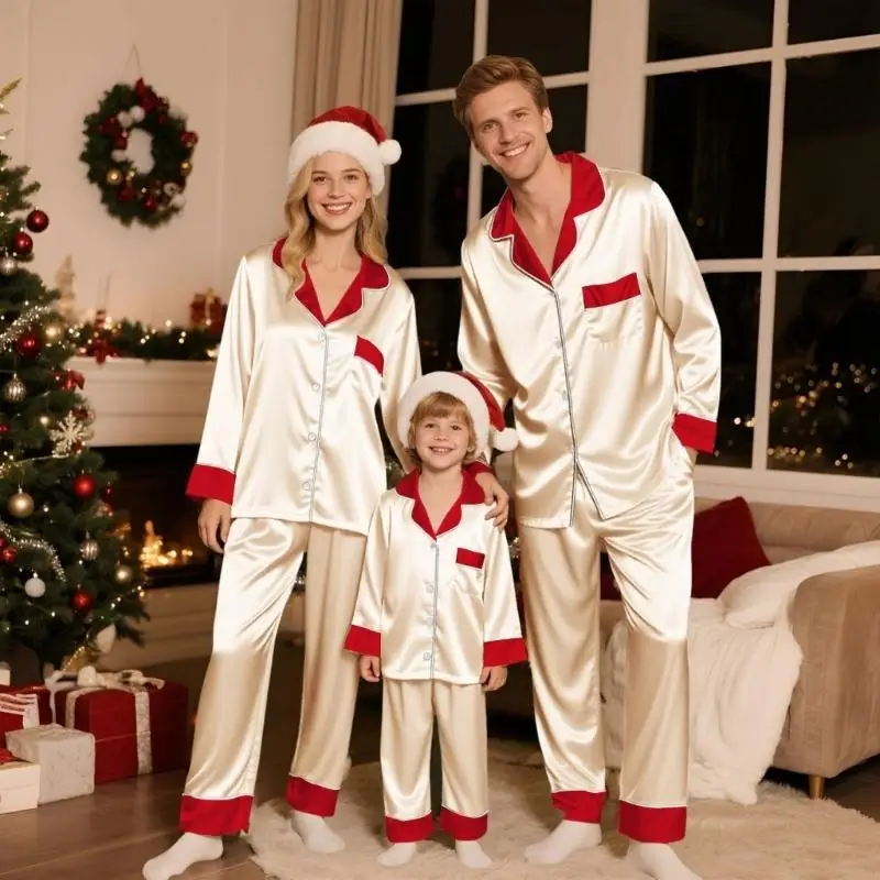 مجموعات مطابقة Corb Family Christmas Pajamas Silk Satin بالإضافة إلى حجم المطابقة غير الرسمية للعائلة #5