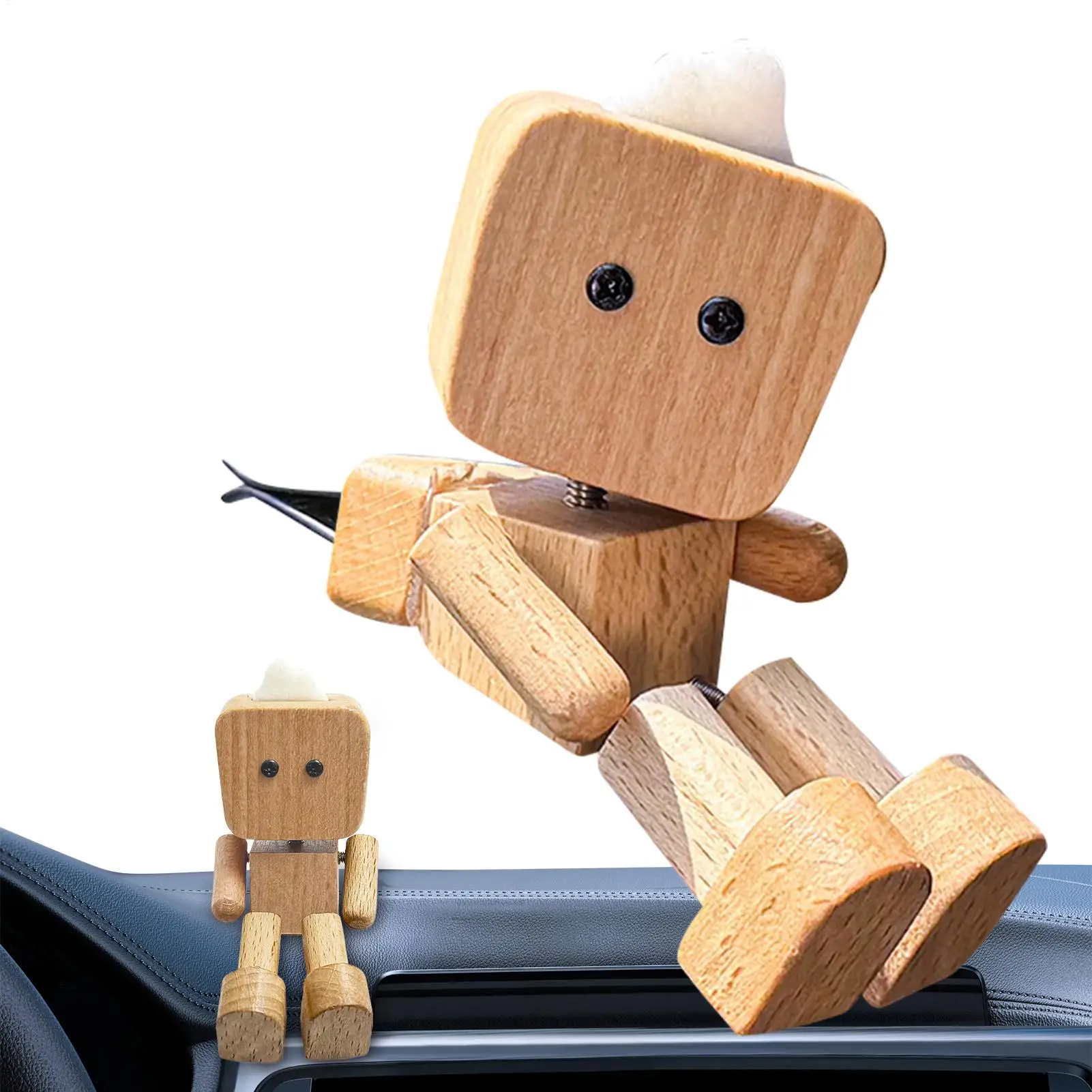 Wooden Man Car Dashboard Decoration Wobbling Robot Wood Human Figure Decor Funny Ornament Display Sculpture Ornament