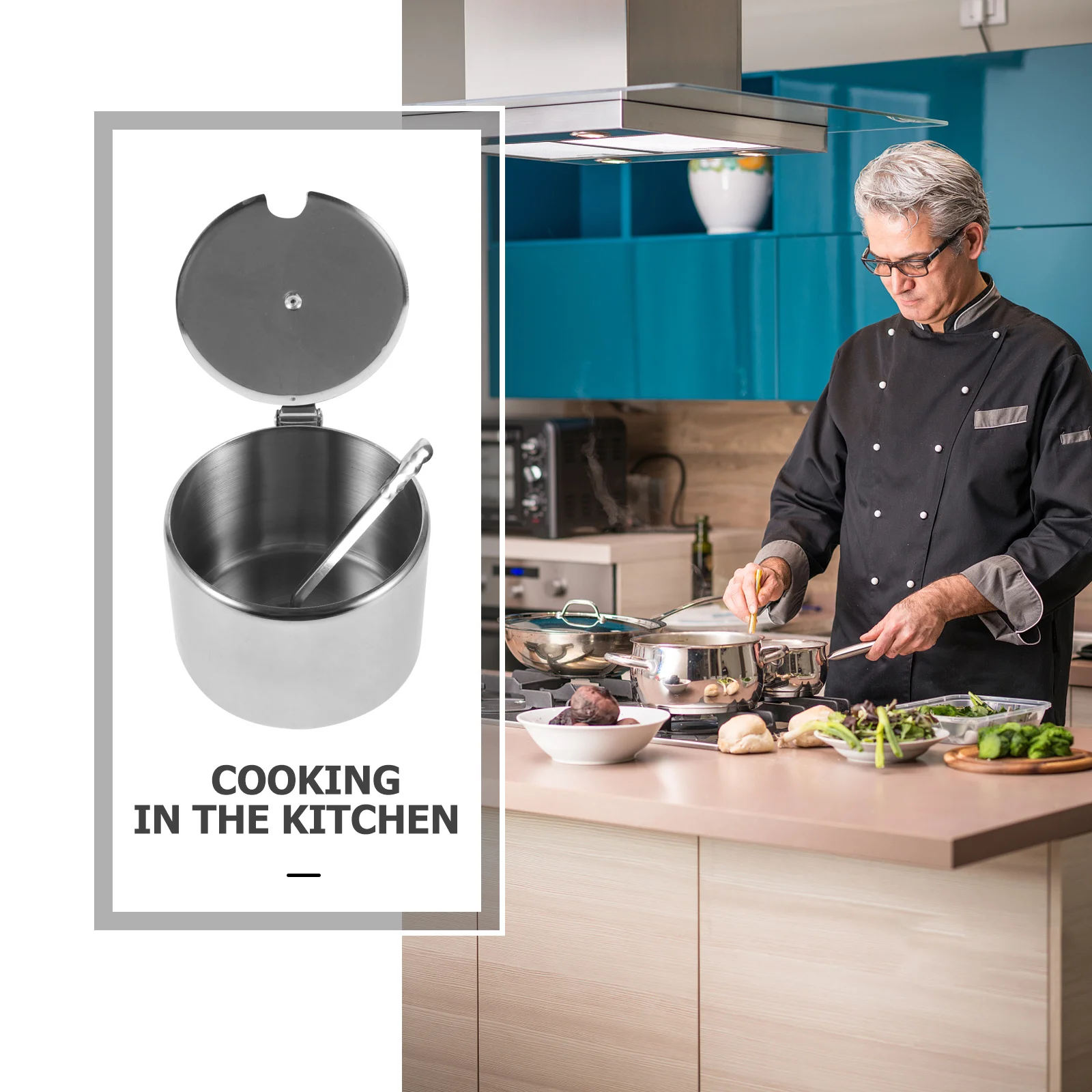 Jarra de açúcar de aço inoxidável com colher, recipiente multiuso para armazenamento de temperos, jarra de condimentos de cozinha, especiarias reutilizáveis