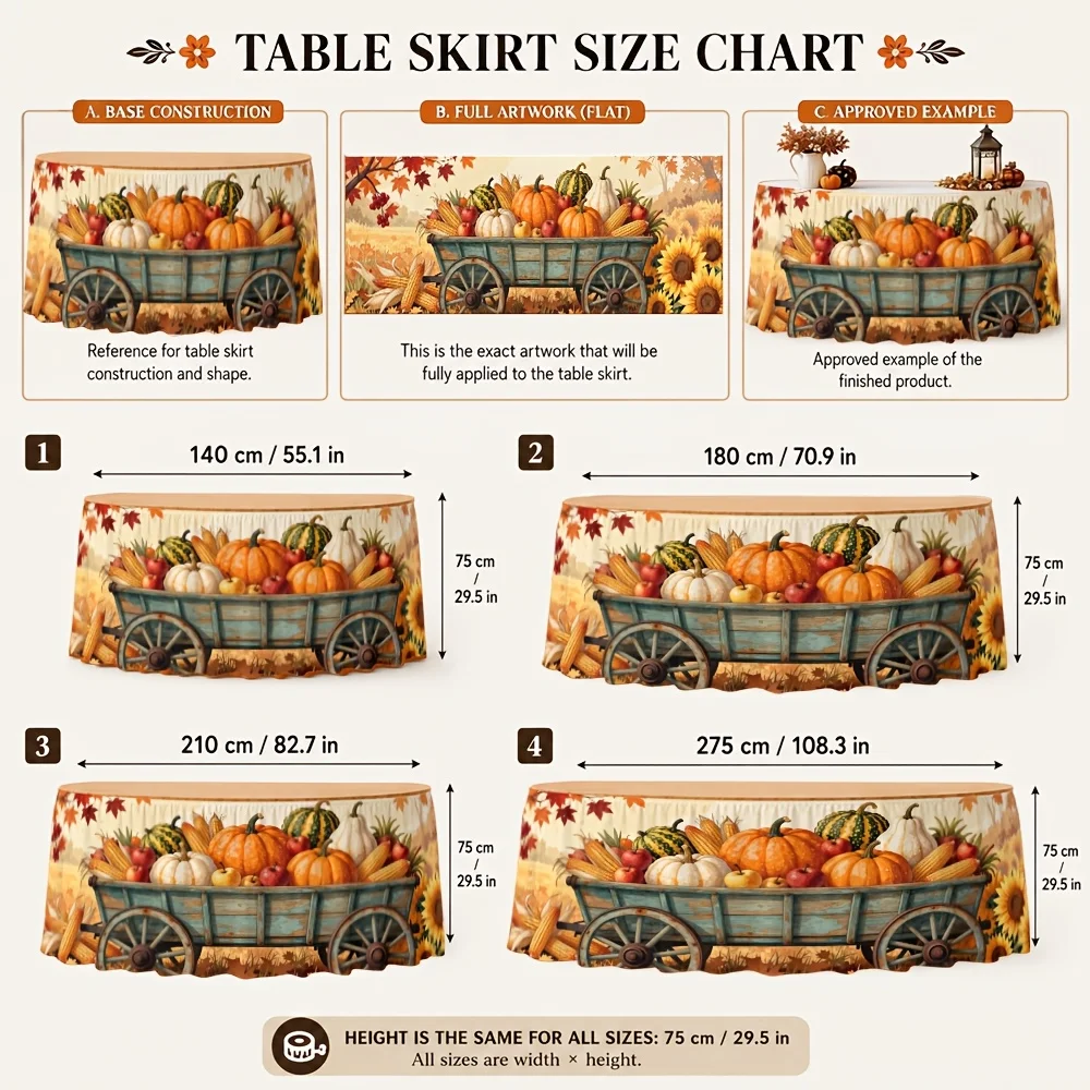 One-piece autumn harvest tablecloth in striped rural farmhouse style - suitable for weddings