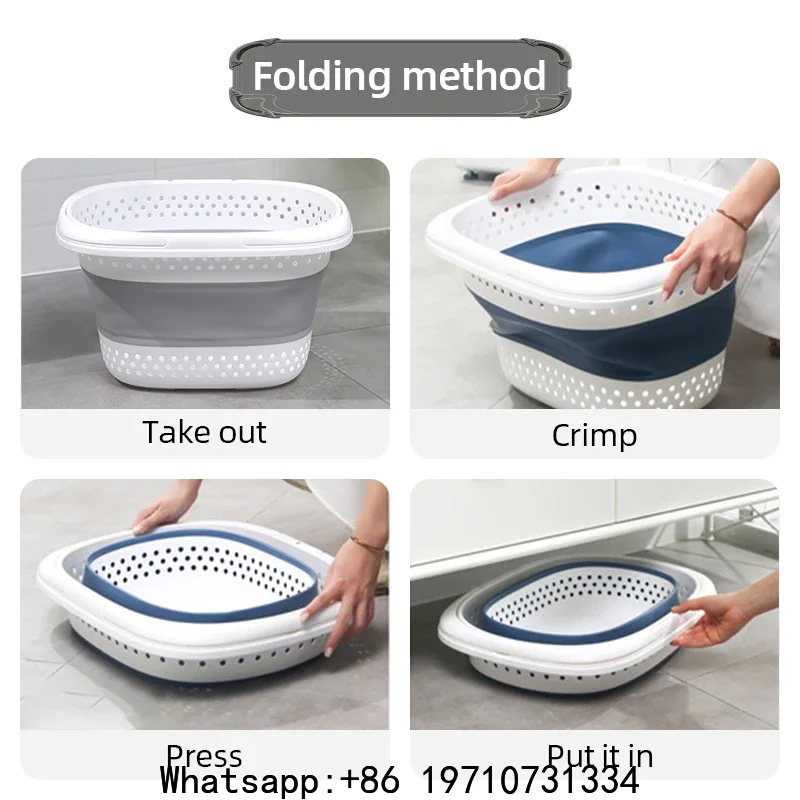 Collapsible Plastic Laundry Basket Folding Pop Up Bathroom Dirty Clothes Basket Household Plastic Large Storage Container view 5