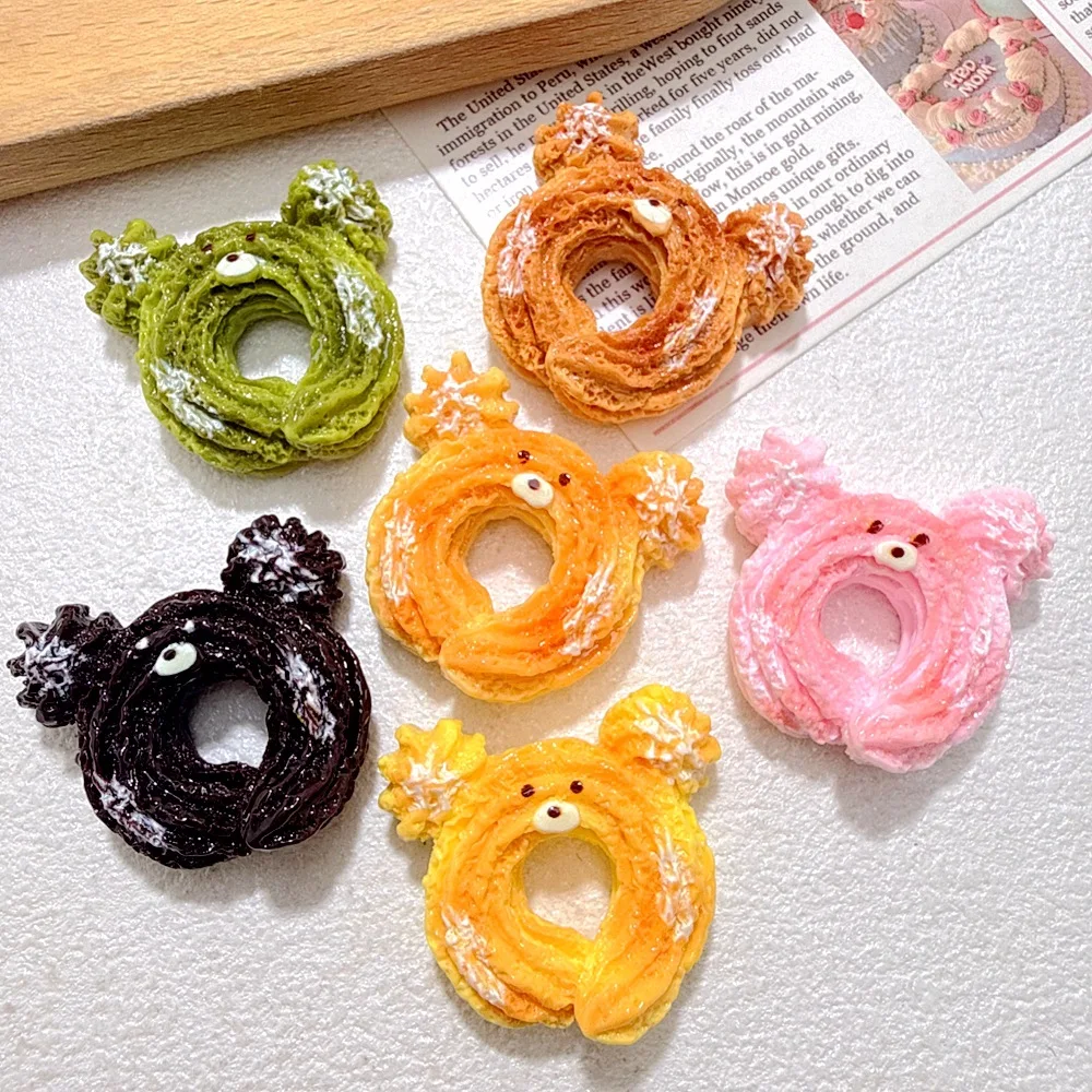 50PCS Bear Cookies 35MM Resin Accessories Cartoon Cookies DIY Phone Case Hole Shoe Flower Buckle Craft Accessories Materials