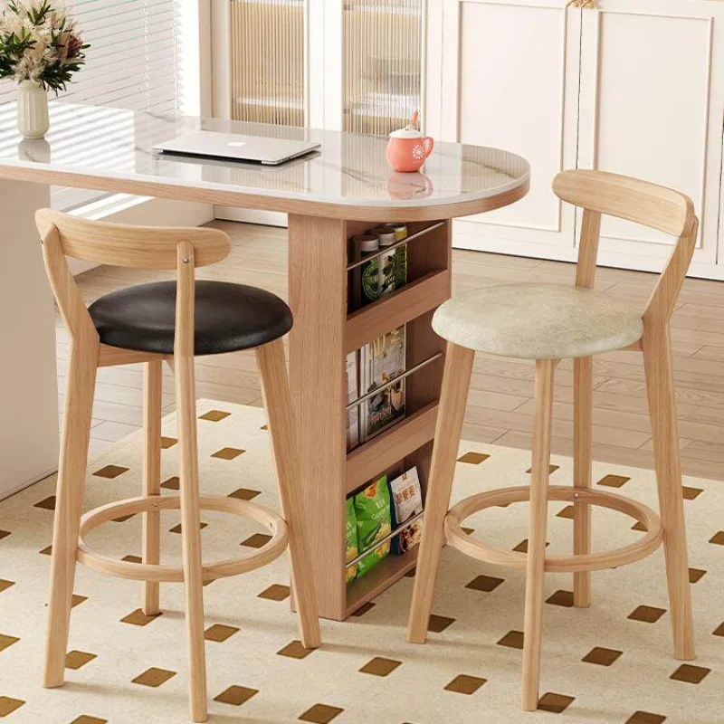 Silla de Barra Nórdica Ergonómica y Cómoda de Madera, Silla de Barra Moderna con Respaldo, Taburete Alto para Cocina, Muebles de Barra