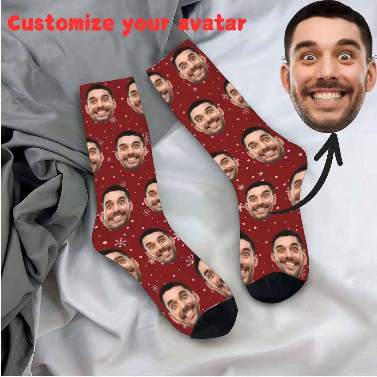 

Personalized Christmas Gift Stockings Men Custom Face & Xmas Elements Socks Comfortable Socks Autumn Sweat Design Socks Gift