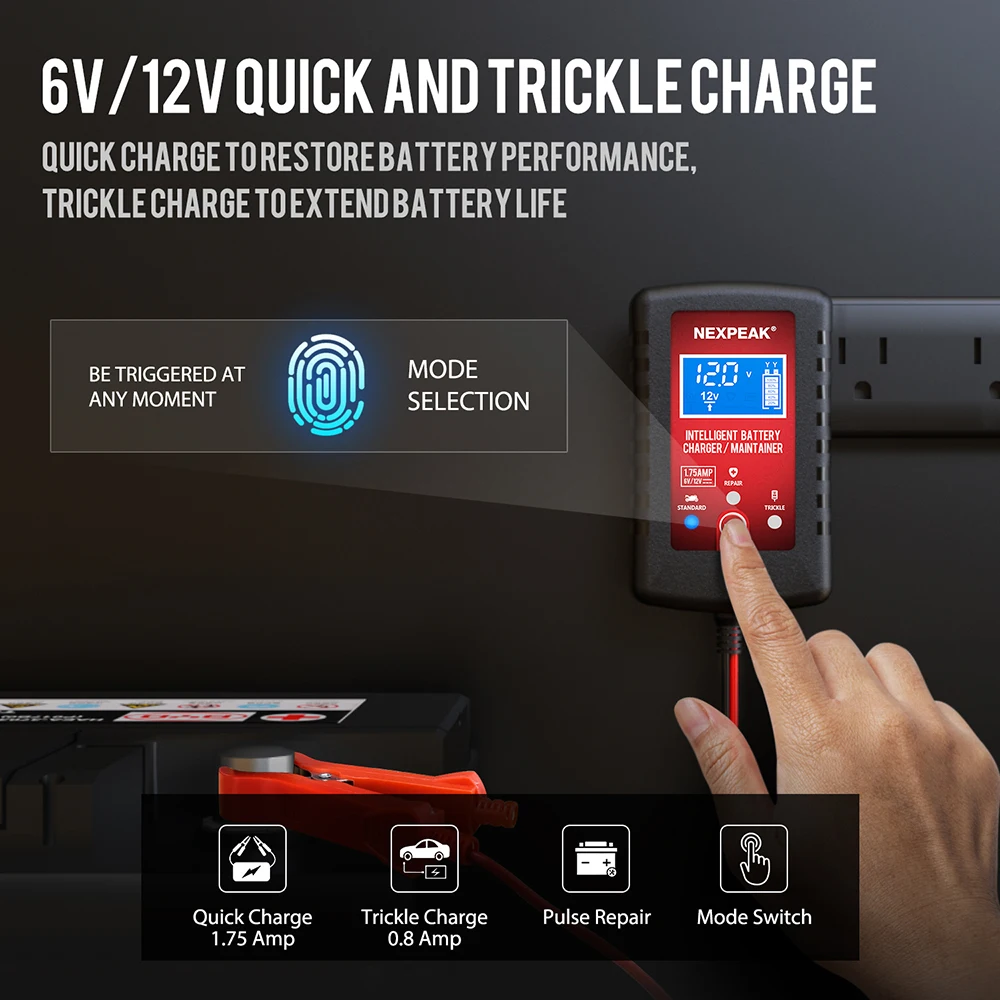 NEXPEAK 6 فولت 12 فولت 1.75A التلقائي الذكية دراجة نارية شاحن بطارية صيانة للسيارة/RV/ATV/قارب التلقائي شاحن البطارية هزيلة #3