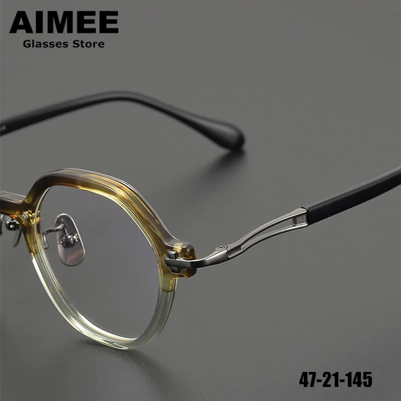 

Оптическая ацетатная титановая оправа для очков, мужские многоугольные круглые очки ручной работы по рецепту, женские винтажные очки 2025 года, очки