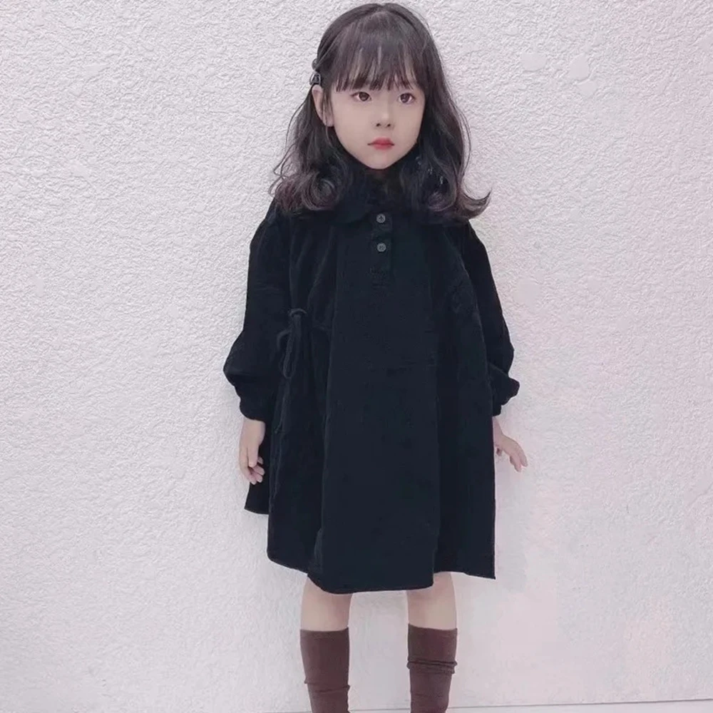 

2-12 Years Girls Corduroy Long Sleeve Dress Children Solid Loose Casual Dress Toddler Kids Full Dresses for Girls Cute Outfits 8