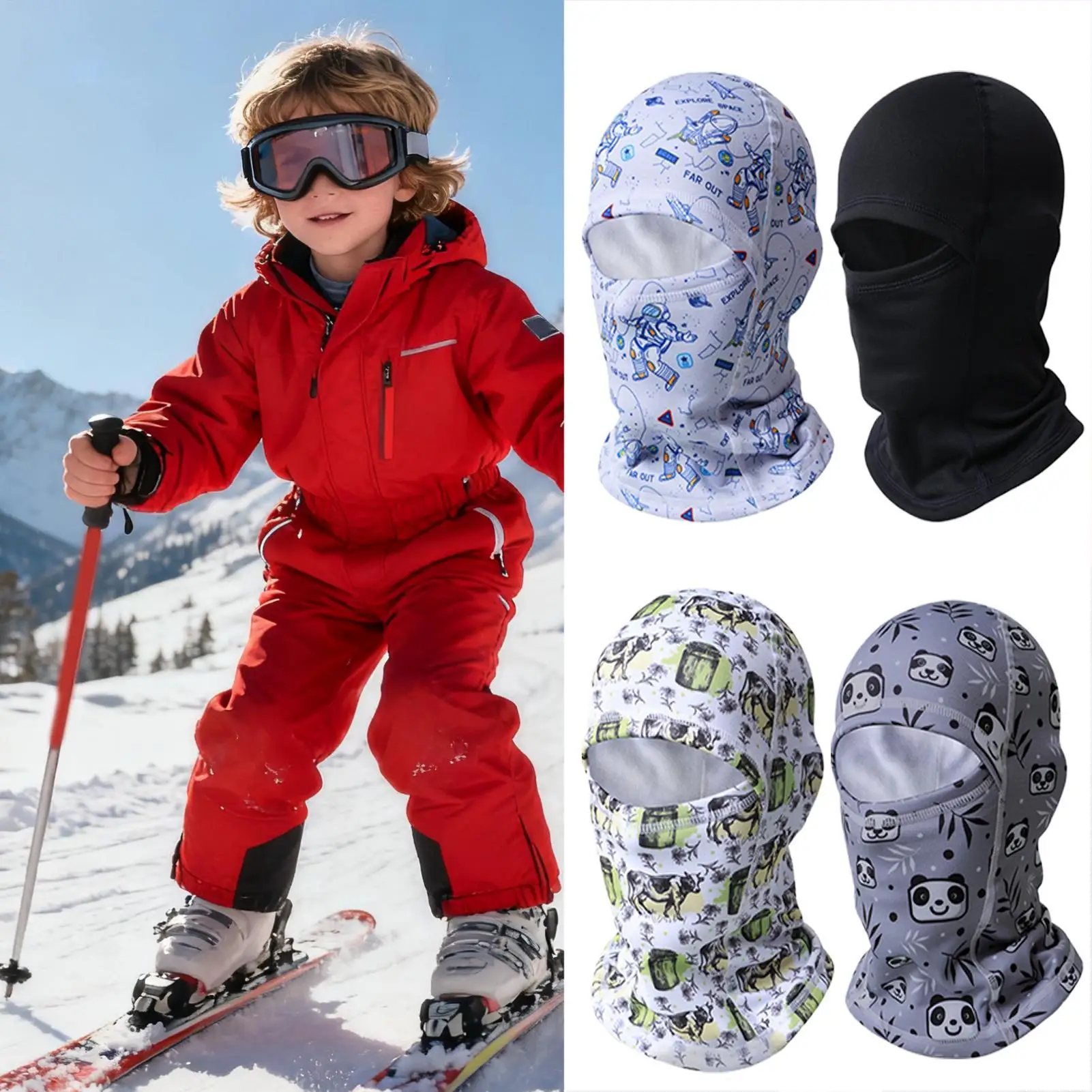 

Kids Winter Sports Balaclava Outdoor Cycling Hooded Warm Cover Thickened Cold-Proof Warmer Windproof Furry Hats For Skiing
