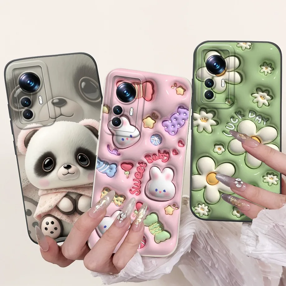 Für Xiaomi 12 12s 12x 12T Pro 12s Pro 12 Lite 12Ultra Telefon Fall Flüssigkeit Silikon Weiche Rückseitige Abdeckung Kaninchen Panda Blume Capa Tasche