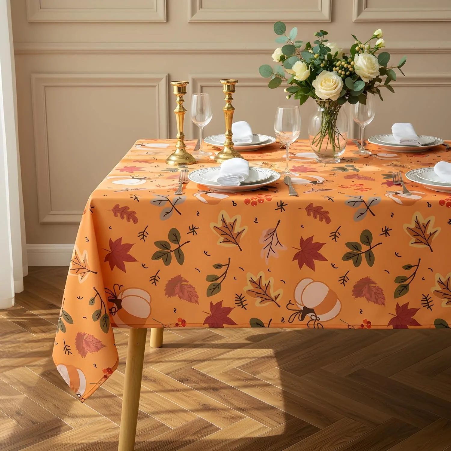 1pc Thanksgiving tablecloth, autumn harvest pumpkin, maple leaf and berry print, autumn rectangular tableclothzyc