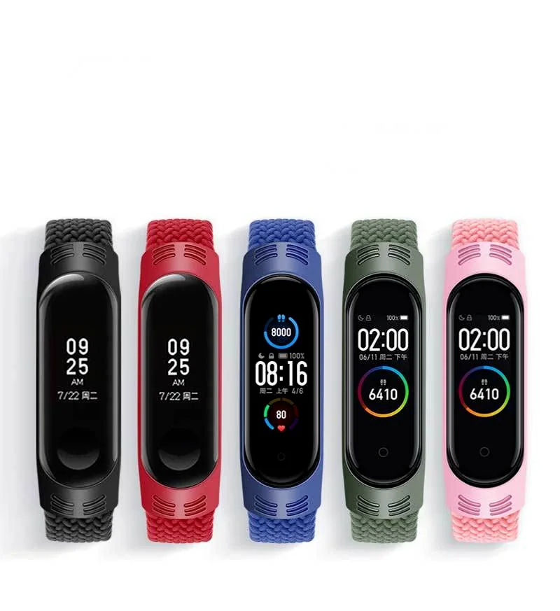 Arco-íris Braid Nylon Pulseira para Xiaomi, Pulseira Confortável, Mi Band 6, 5, 4, 3, Smartwatch, Moda