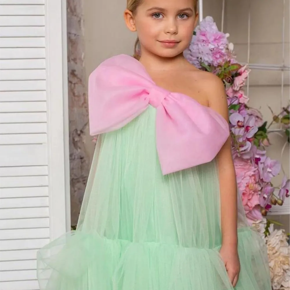 2024 New Cute Dresses Sleeveless Luxury Tutu Bow Tulle Summer Holiday Dress Wedding Children Kid Party Costume Baby Girl Clothes