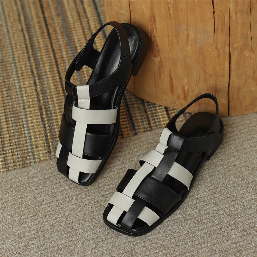 MILI-MIYA New Arrival Women Pu Leather Sandals Weave Upper Thick Heels Square Toe Buckle Strap Plus Size 34-43 Casual Summer