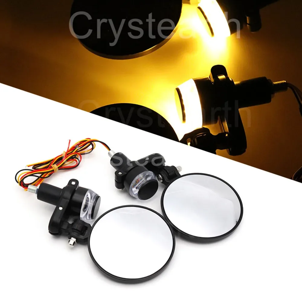 

22mm 7/8" inch Motorcycle Rearview Mirrors with LED Turn Signals Clear Glass Bar End Handlebar Mirror For Honda Suzuki Kawasaki