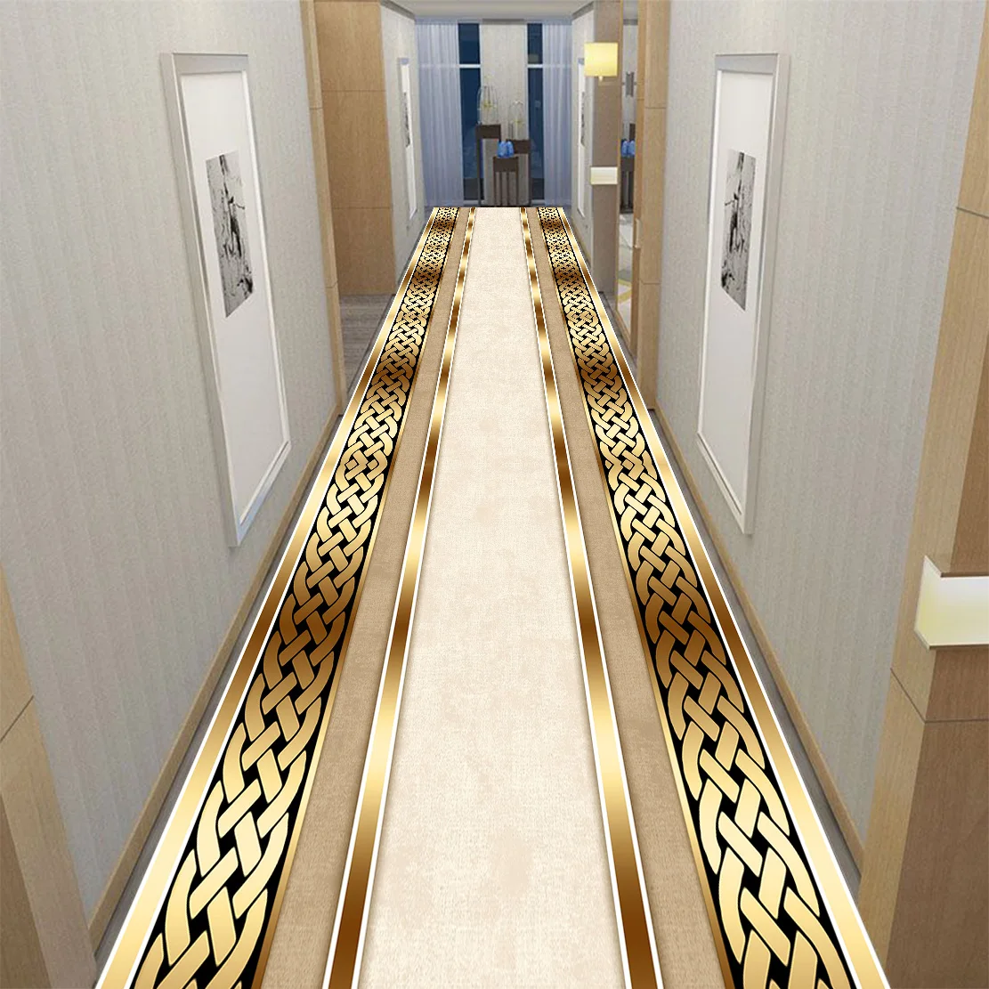 

Luxury Golden Long Corridor Carpet Decoration Home Floor Mats Long Hallway Stairs Non-slip Rug Customized Wedding Aisle Rug