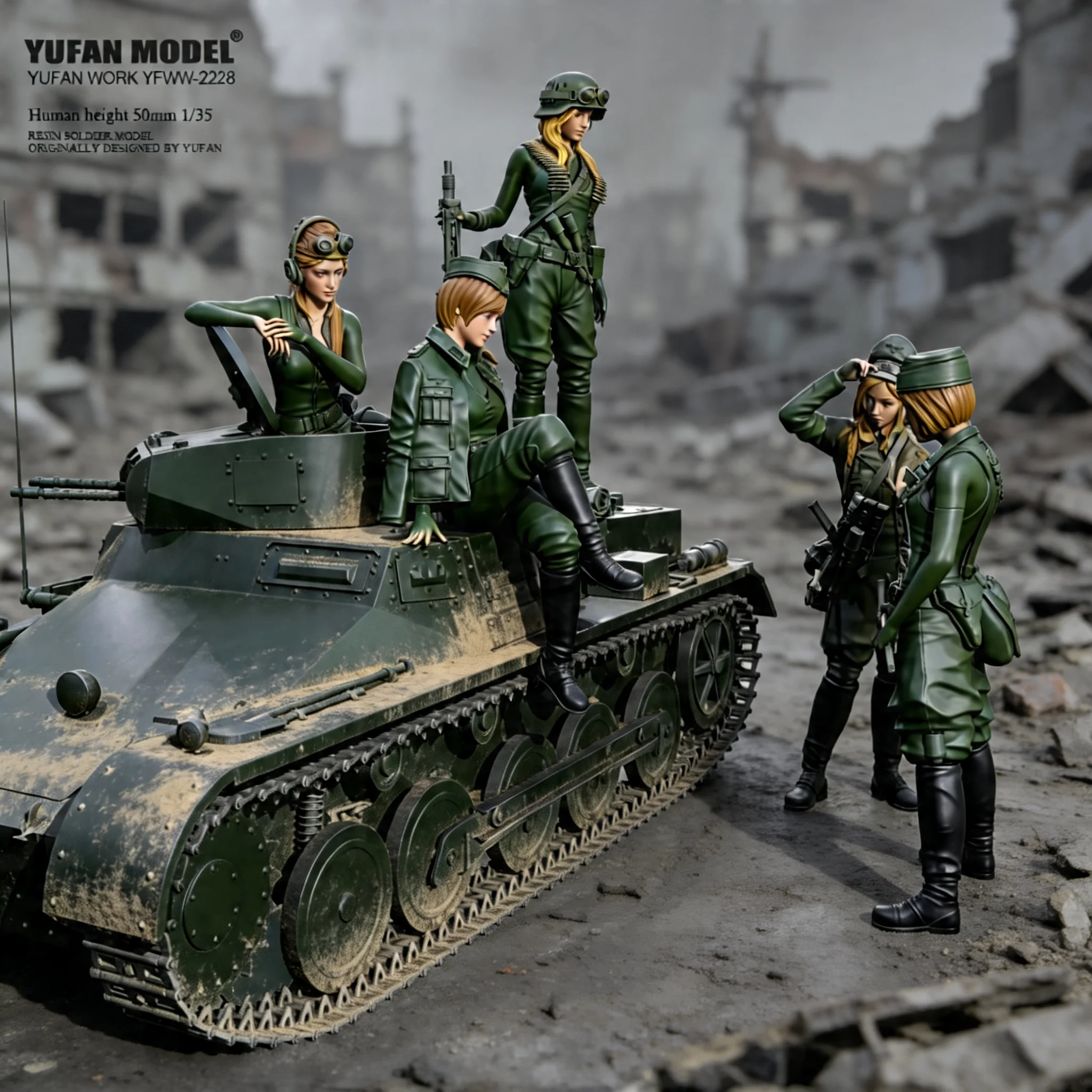 1/35 Resin figures model kits figure beauty （5people+tank ）colorless and self-assembled YFWW-2228