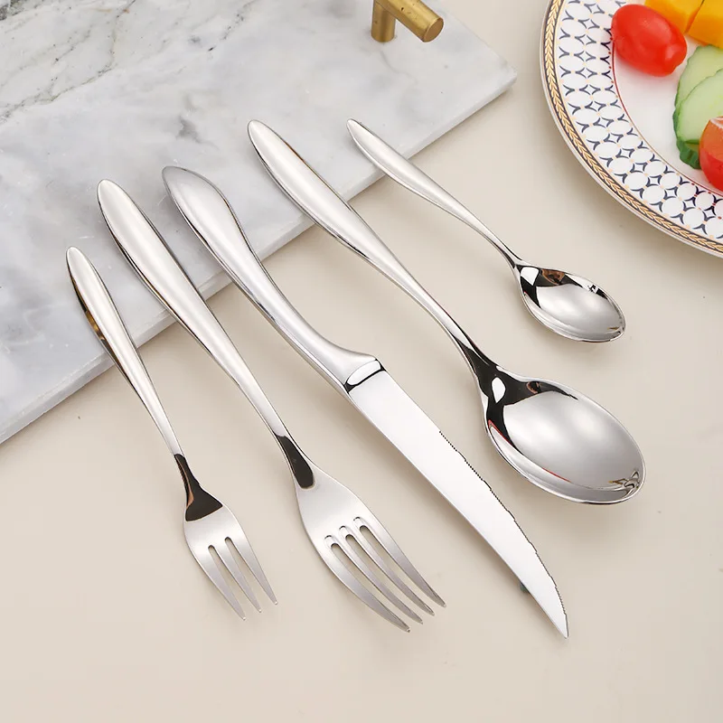 New 20pcs Cutlery Set 18/10 Stainless Steel Silver Dinnerware Serrated Sharp Dinner Knife Tableware Set 304 Silverware