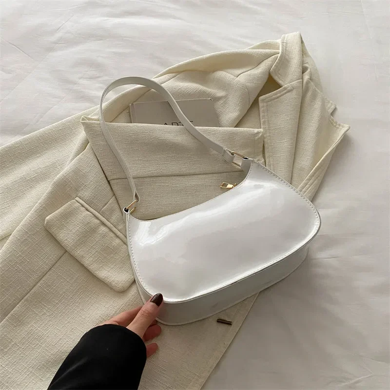 

Модная ретро лакированная кожаная глянцевая сумка на плечо, однотонные женские сумки, повседневная брендовая дизайнерская сумка подмышками для женщин