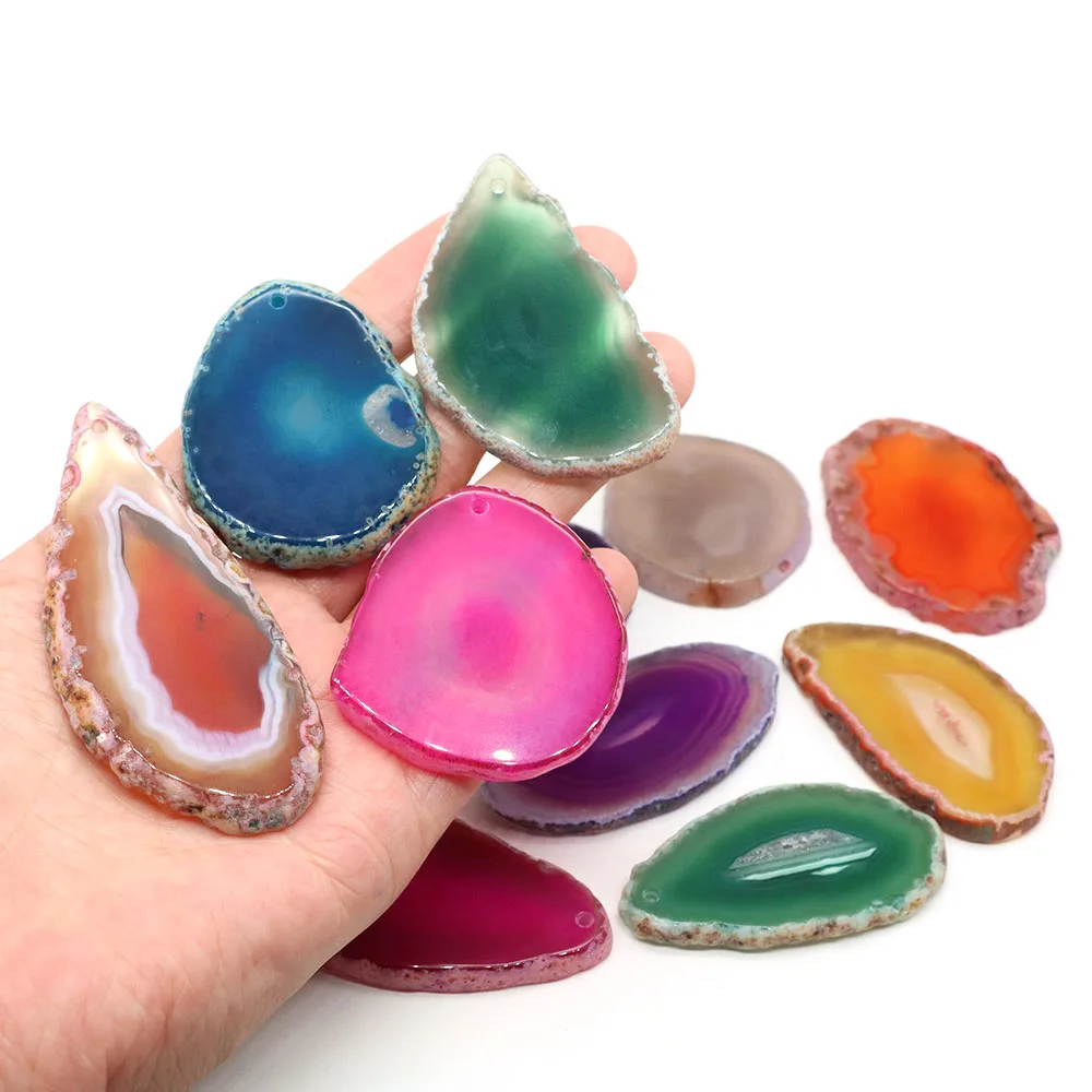 40-70mm Natural Agates Geode Slice With Hole Onyx Reiki Healing Stone For Home Decor Wedding Name Cards DIY Jewelry Pendant Gift