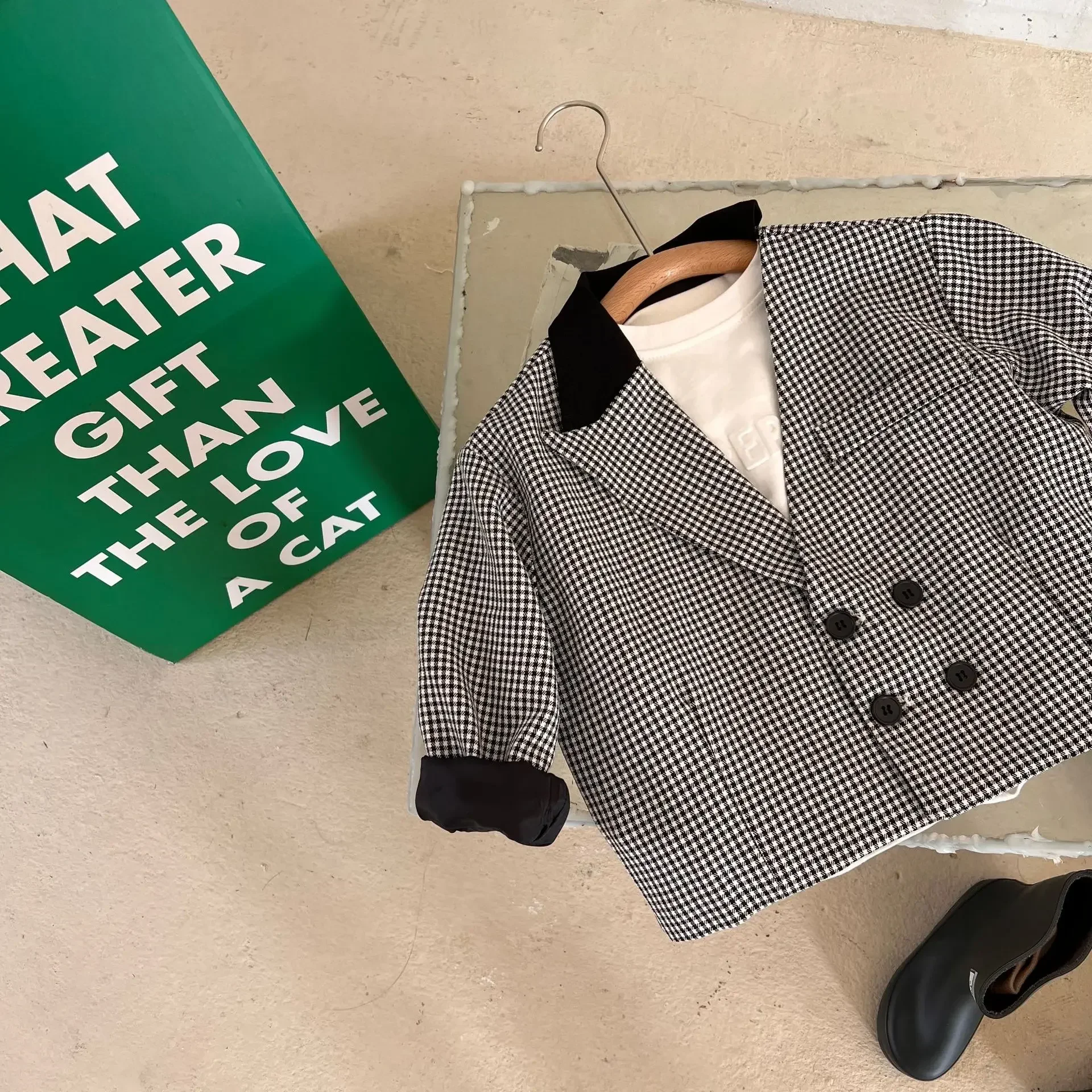 Kids\' Overcoat 2023 Spring New Boys and Girls Houndstooth Suit Jacket Baby Plaid Top Fashion