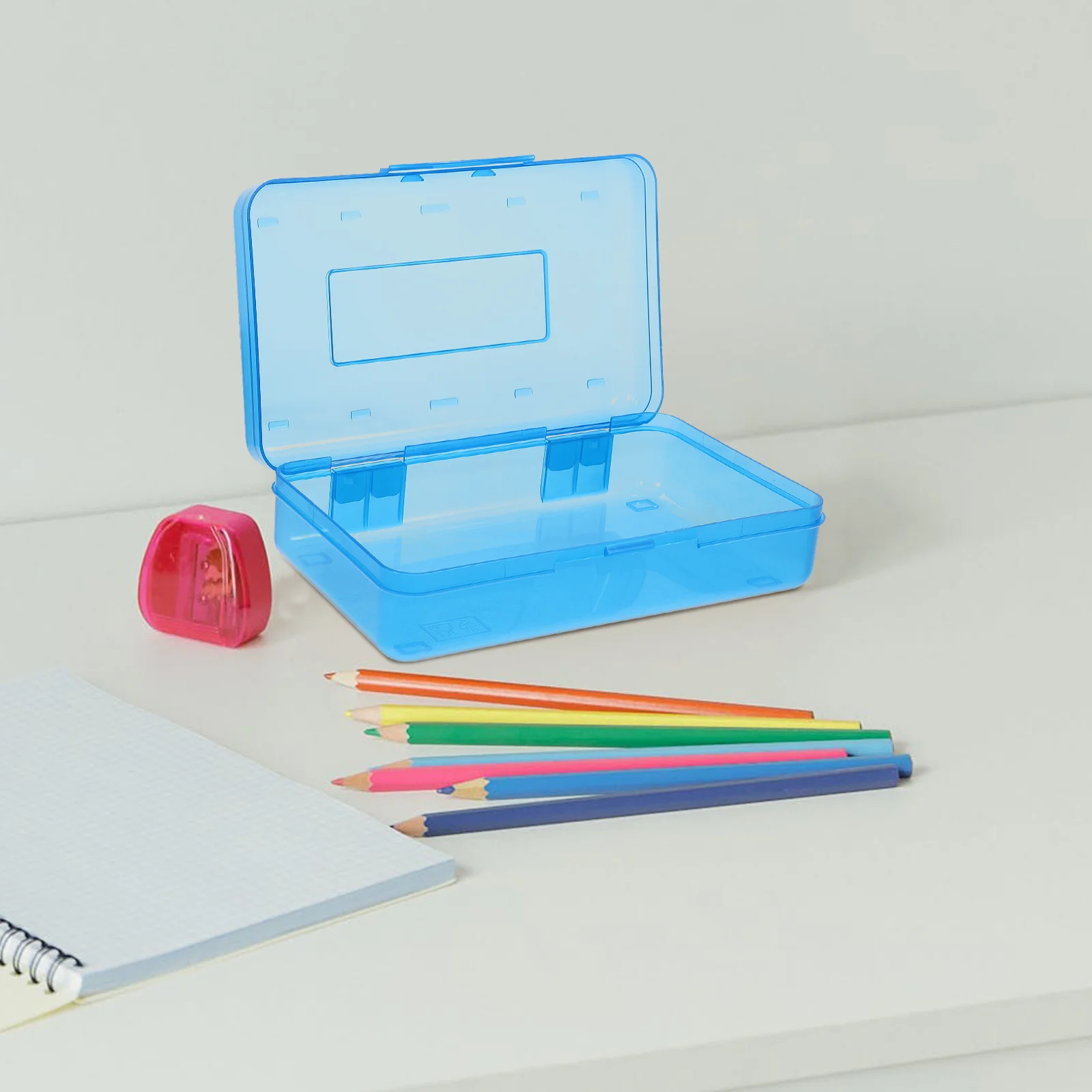 

Multi Functional Clear Plastic Pencil Box Stationery Container for Pens Crayons Pencils Markers Easy Carry for School Office