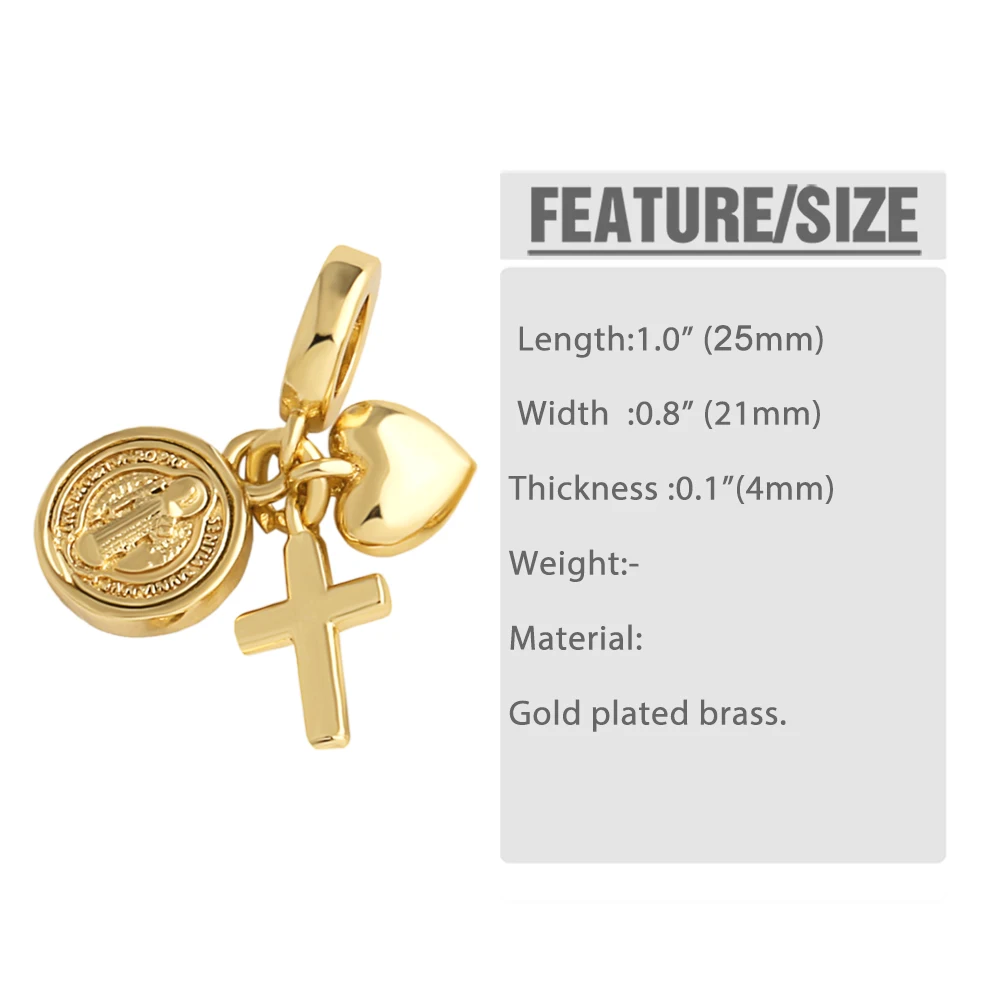OCESRIO White Crystal Virgin Mary Medal Pendant for Necklace Copper Gold Plated Cross Anchor Jewelry Making Component pdta176 view 4
