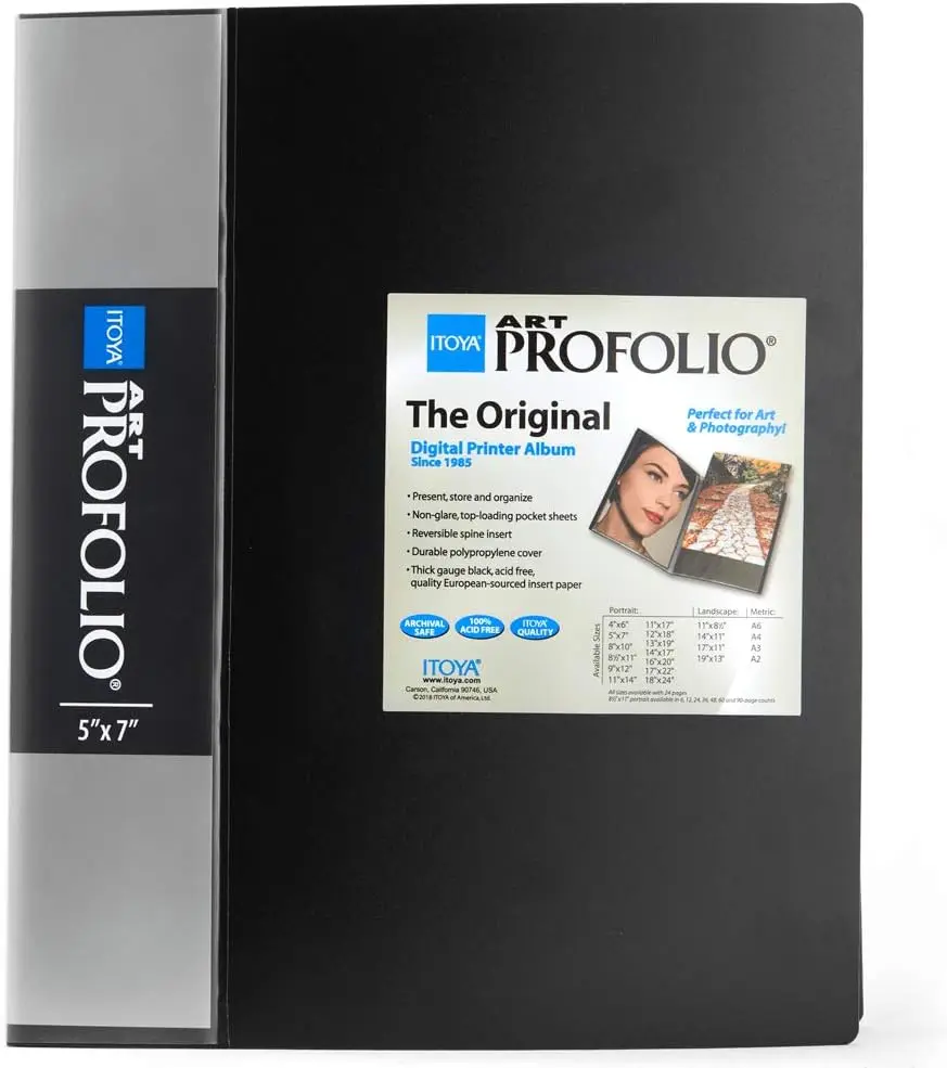 5x7 Art Portfolio Display Book, 24 Sleeves for 48 Views, Acid-Free Archival Safe