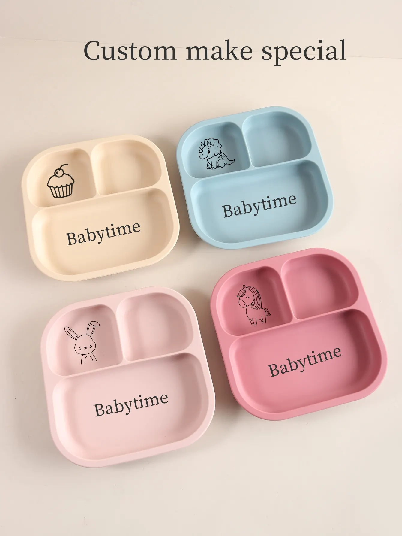 

Защита от разливов 3-секционная присоска | Изготовленные на заказ названия и забавные мультяшные конструкции для малышей, детская силиконовая квадратная тарелка