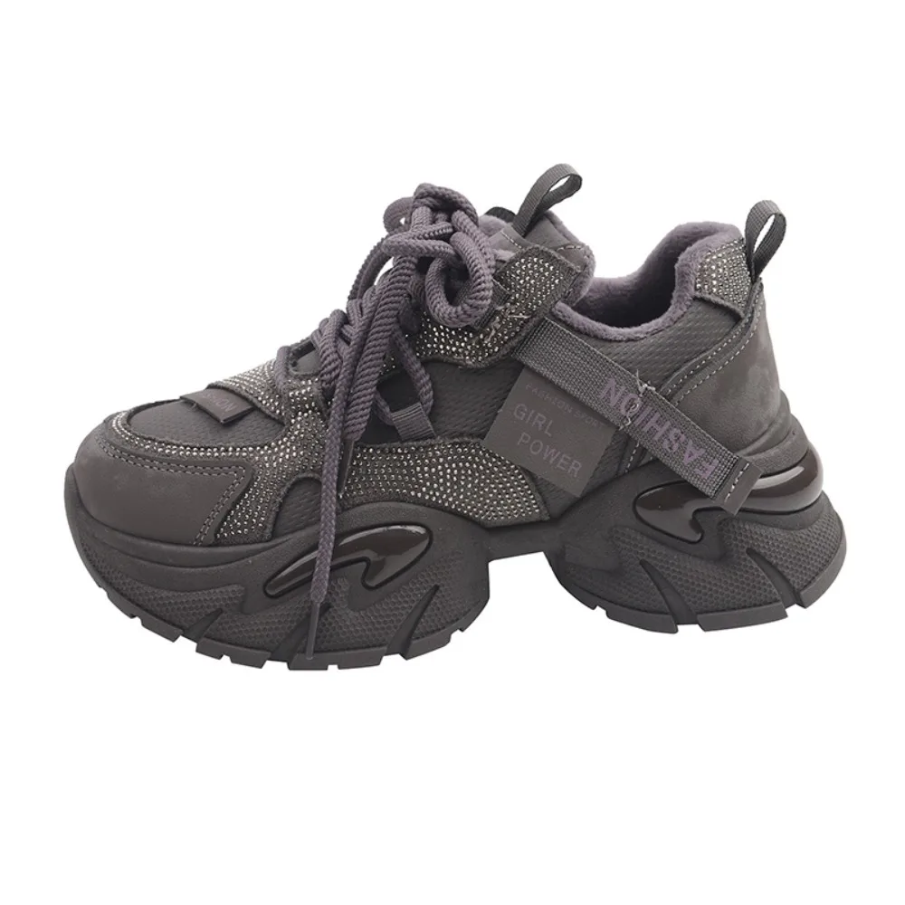 

Thick Sole Tennis Women Sneakers Casual Lace Up Wedge Dad Shoes Outdoor Fashion Sports Keep Warm Optional Velvet Lining Sneaker