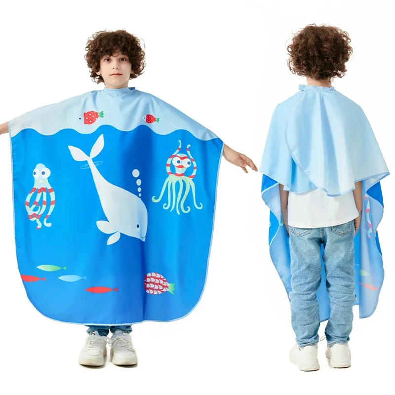 

Wholesale Custom Logo Salon Waterproof 100% Polyester Patterned Hair Cutting Barber Cape for Boys Girls Kids and Children189A