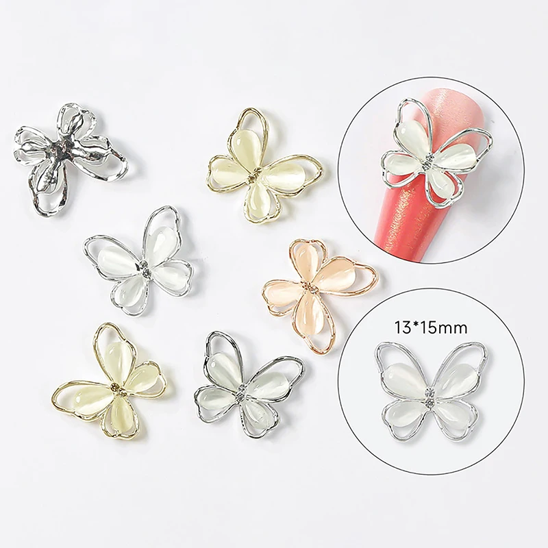 2Pcs Hollow Cat'S Eye Butterfly Shaped Nail Art Charms Rhinestones Butterfly Nail Decoration 3d Diy Crafts For Manicure Salon