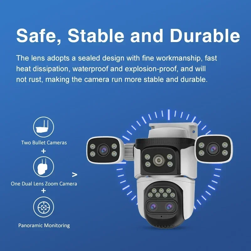 10K Outdoor 10X Optics Zoom WiFi6 Camera 20MP Four Screen Four Lens PTZ Automatic Tracking Four Lens Waterproof Security CCTV