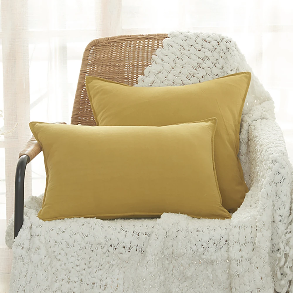 

Yellow Washed Cotton Cushion Cover 30×50cm / 45×45cm Decorative Fashion Pillows For Sofa