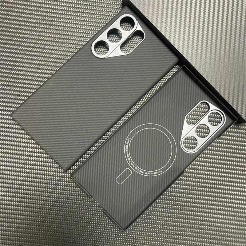 For Samsung S25Ultra Luxury Carbon Fiber Kevlar Magnetic Phone Case For Samsung Galaxy S24 S23 Ultra Anti Shock Protective Cover