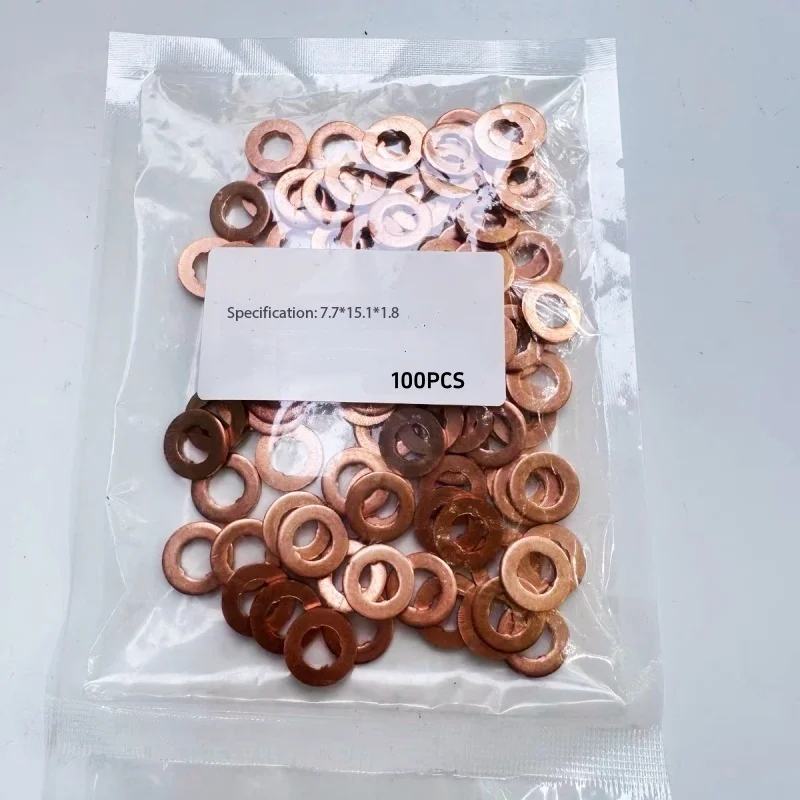 100Pcs Injector Nozzle Copper Washers 7.7*15.1*1.8mm, Fuel Injector Copper Gasket for Yuchai EFI Diesel Engine