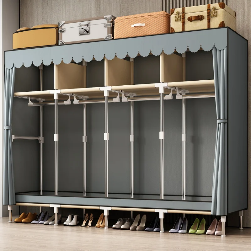 Wardrobe Home Bedroom Simple Cloth Wardrobe Strong and Durable Rental Small Apartment Hanging Wardrobe Assembly Storage Cabinet