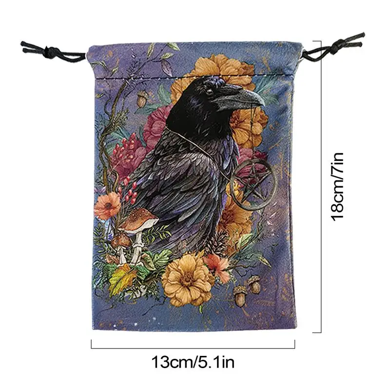 Drawstring Storage Pouch 5X7Inches Tarot Deck Drawstring Storage Bags Small Multifunctional Soft Jewellery Bags Crow Animal