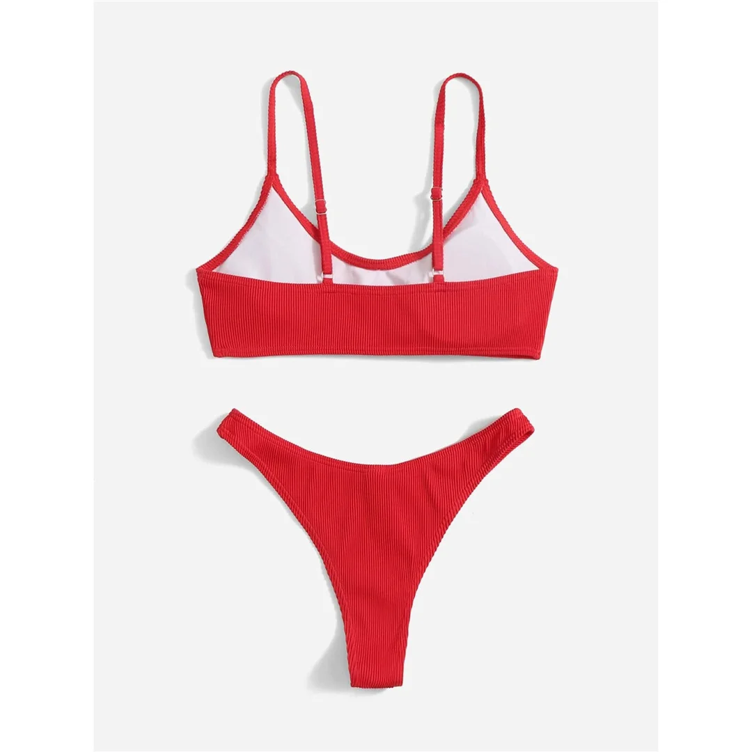 Gerippter Bikini mit hohem Beinausschnitt, Damen-Badeanzug, zweiteiliges Bikini-Set, brasilianischer Schnitt, gepolstert, Badebekleidung, Badeanzug, Modell V7126. – Detail 4