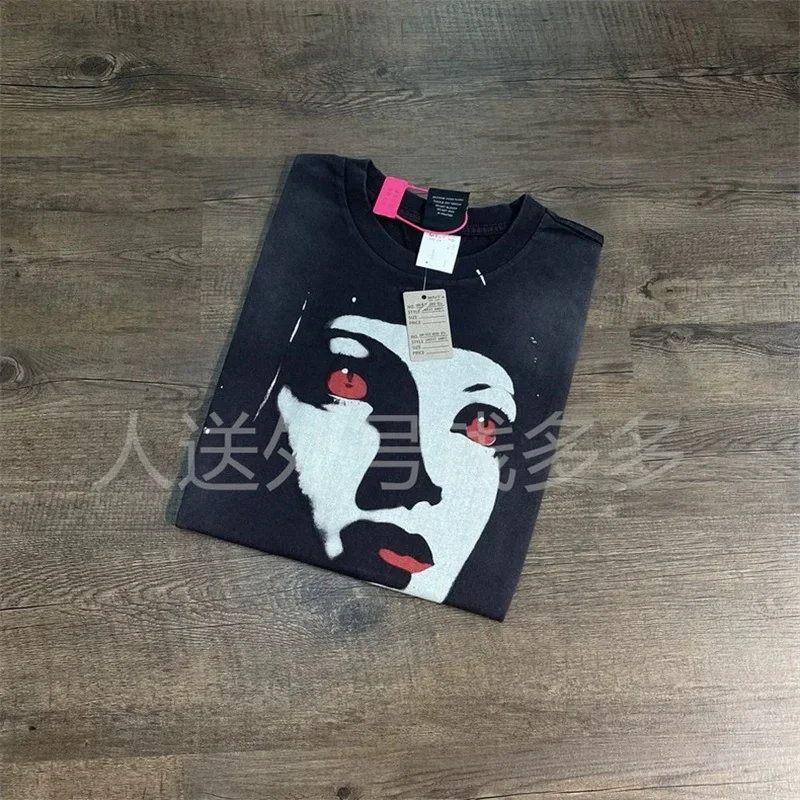 

25ss Pure Cotton Saint Michael Casual T Shirts Men Women Washed Black Oversized T-Shirt