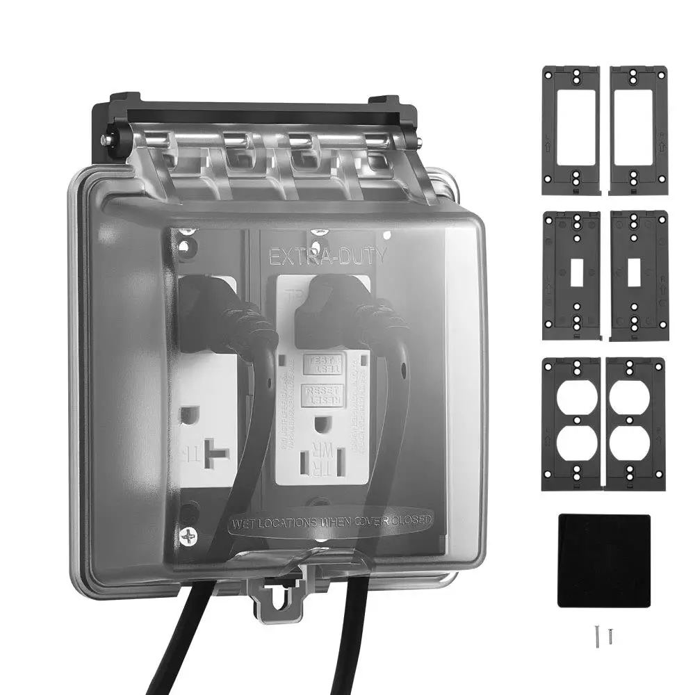 

Lockable Weatherproof 2-Gang Outdoor Electrical Outlet Cover Protective Waterproof Box